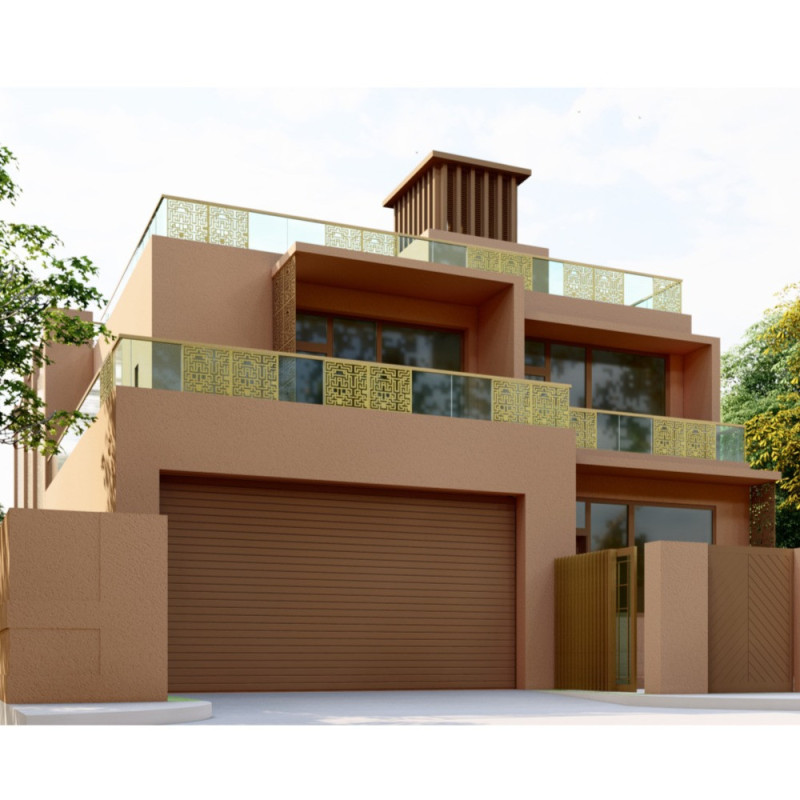 Auxotic Material Integration and Wind Towers Enhance Sustainable Living In A Residential Setting