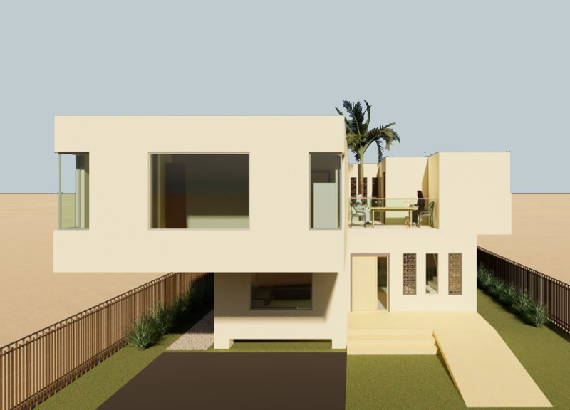 3D Printed Concrete Housing With Traditional Mashrabiya Features Emphasizing Community Living  