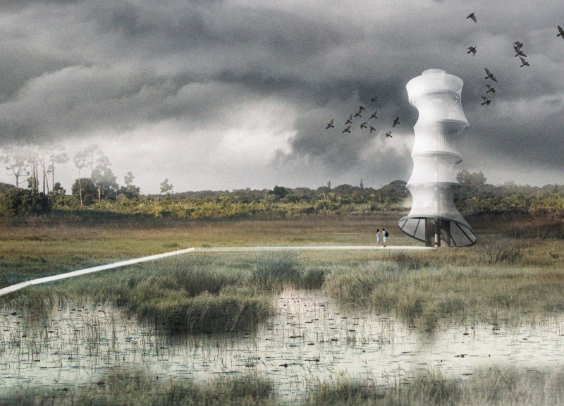 PTFE Canopy and Timber Grilles Enhancing Elevated Observation in a Coastal Landscape  