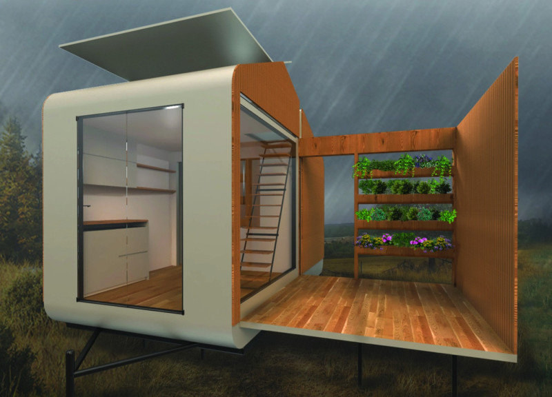 Vertical Garden and Plywood Interiors in a Mobile Sanctuary