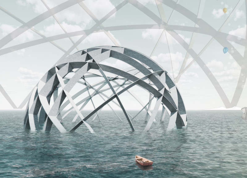 Floating Canopy of Reinforced Concrete and Glass Enhancing Community Engagement by the Waterfront