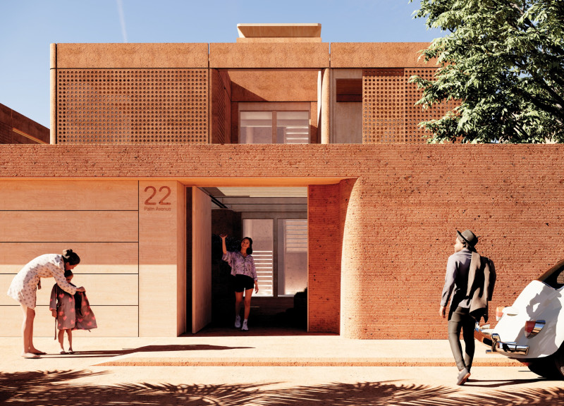 Cross-Laminated Timber Residence with Coral Plaster Facade and Vertical Gardens