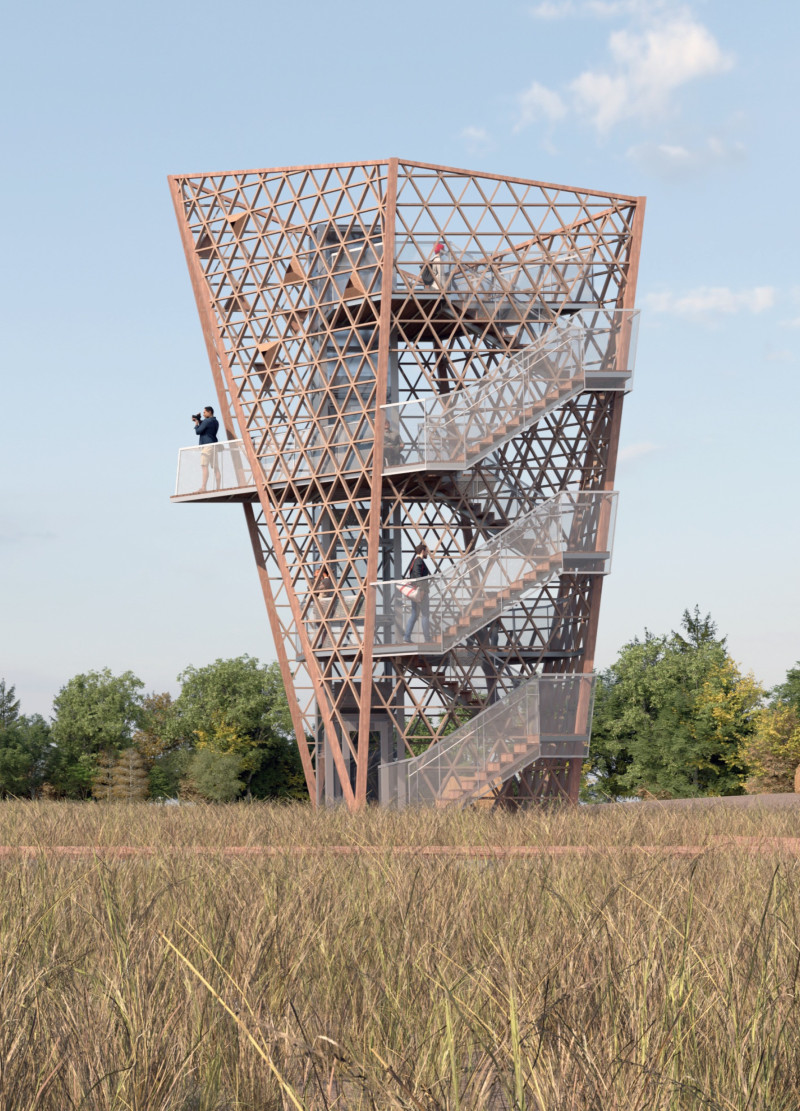 Triangular Steel Framework with Engineered Wood for Elevated Nature Observation