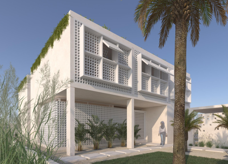Natural Wood Accents and Lattice Shading Define a Sustainable Living Space  