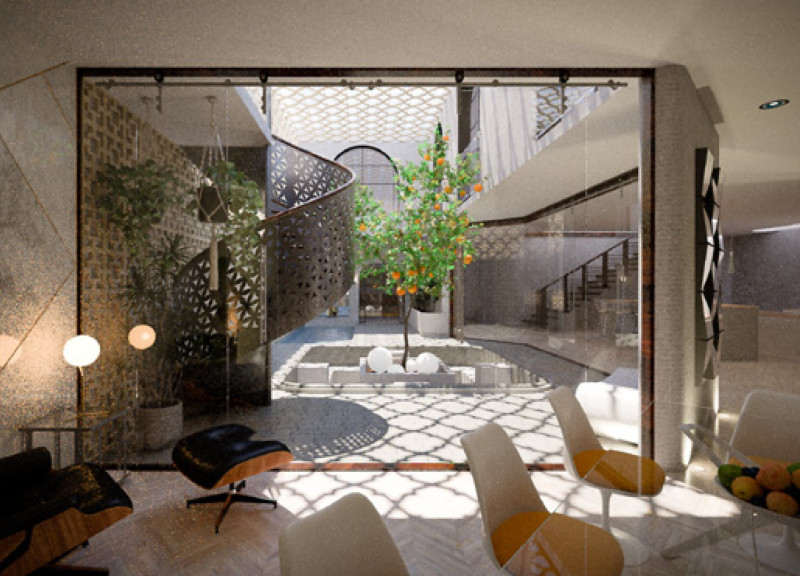 Enclosed Courtyards and Solar Panels in Desert Residences with 3D Printed Concrete  