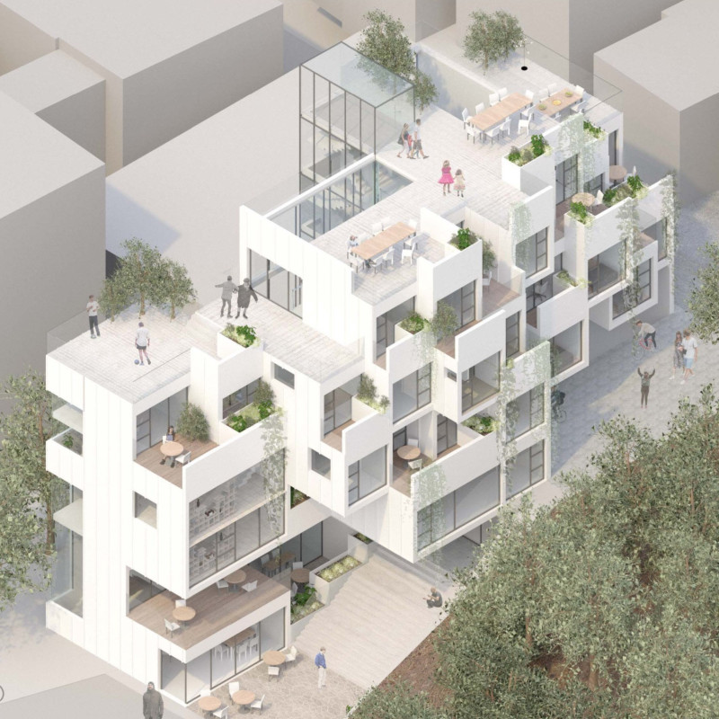 Charred Wooden Shingles and Cross-Laminated Timber Panels Defining a Sustainable Community Hub