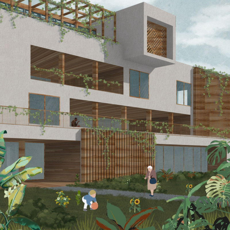 Charred Wooden Shingles and Glass Facades Forming a Sustainable Community Hub
