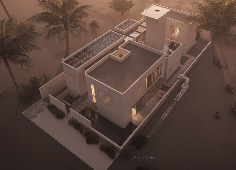 Central Courtyard Integrated With 3D Printed Concrete and Traditional Mashrabiya Features in Sustainable Residence  