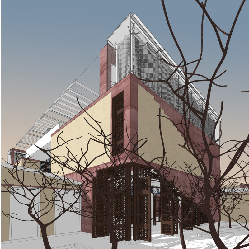 Malqaf-Enhanced Community Hub Using Thermal Mass Brick and Natural Ceramics