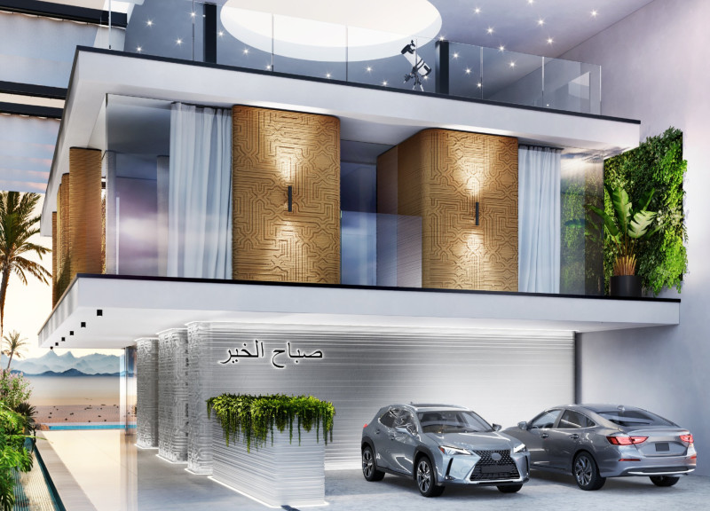 Vertical Gardens with 3D-Printed Components in Concrete and Glass Living Spaces