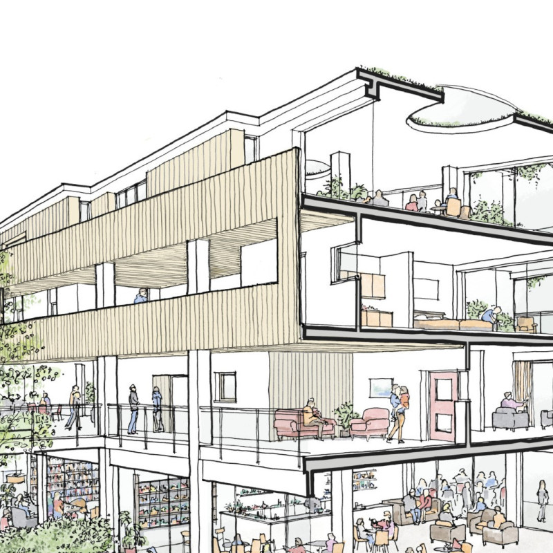Charred Wooden Shingles and Dowel Laminated Timber in a Sustainable Urban Co-Living Environment
