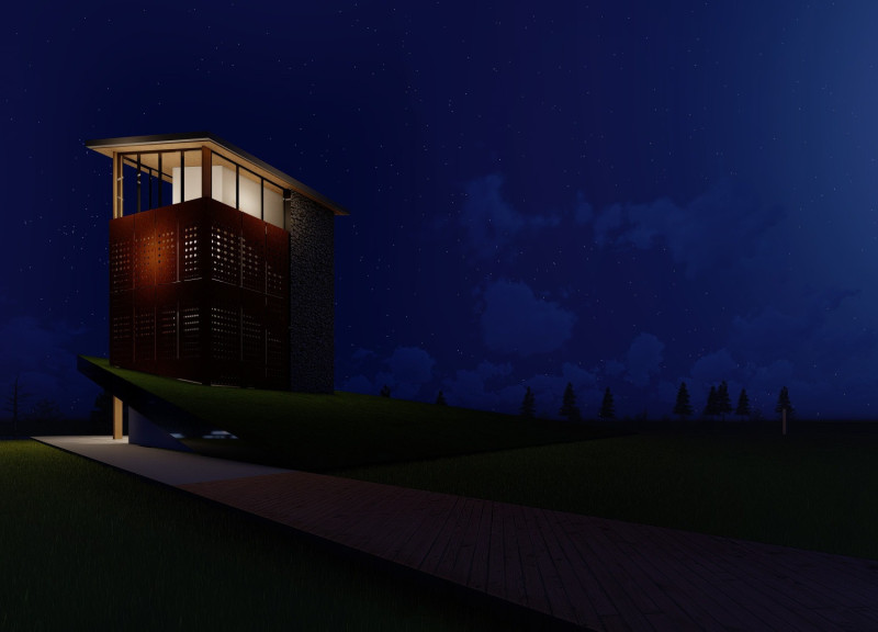 Perforated Metal Facade and Natural Ventilation in a Sustainable Sloped Residence  