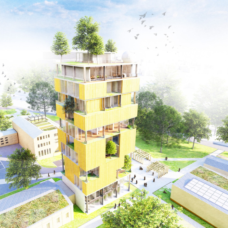 Charred Wooden Shingles and Natural Ventilation Integrate with Community-Centric Spaces  