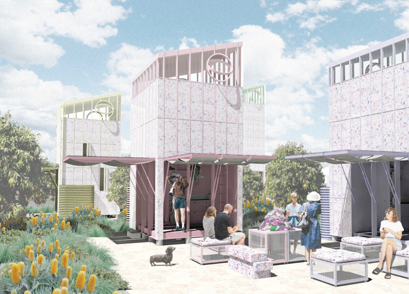 Charred Wooden Shingles and Green Roofs Enhance a Multifunctional Community Space  