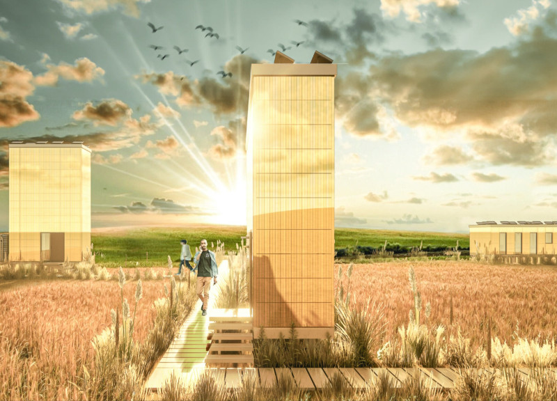Reflective Brass Facades in A Micro Home Crafted from Plywood and Insulation  