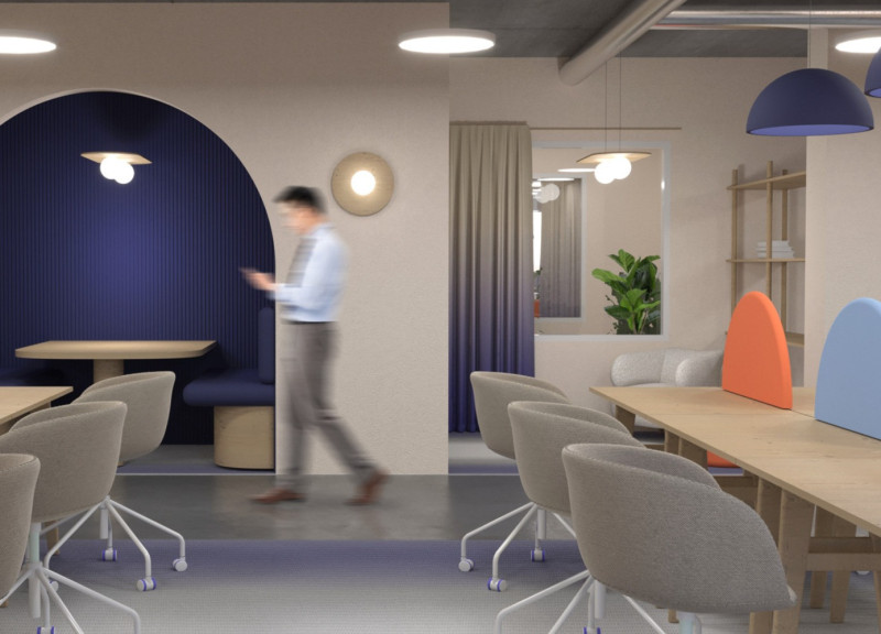 Rooftop Garden Integrating Biophilia with Natural Fibers and Terrazzo Flooring in a Modern Workspace  