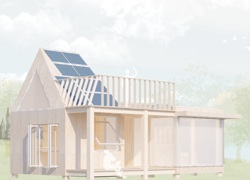 Charred Wooden Shingles and Green Roofs in a Multi-Functional Space