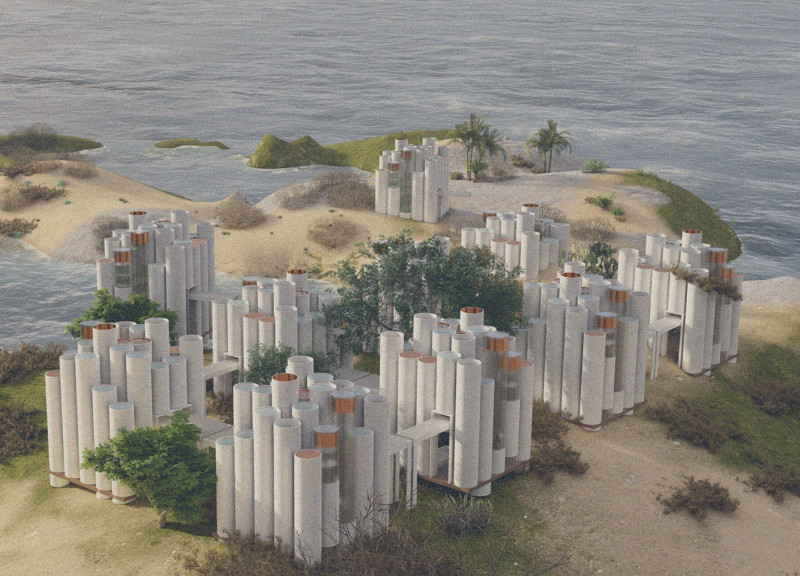 Cylindrical Housing Units Constructed From Composite Boards for Sustainable Community Living