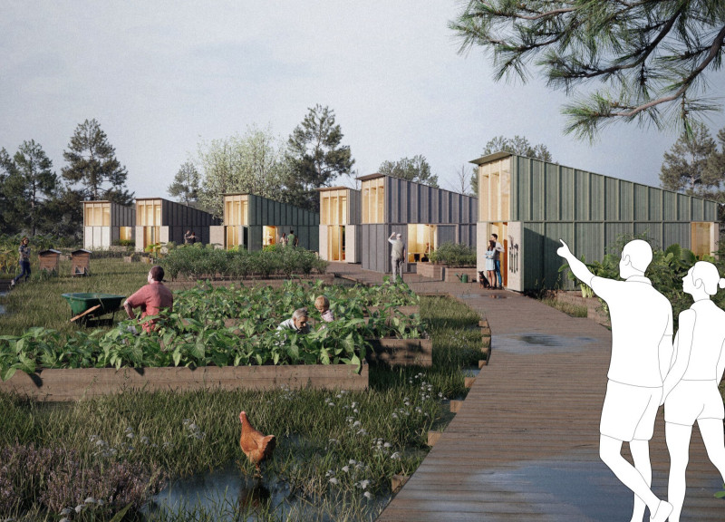 Charred Wooden Shingles and Cross-Laminated Timber Panels Define an Urban Community Space  