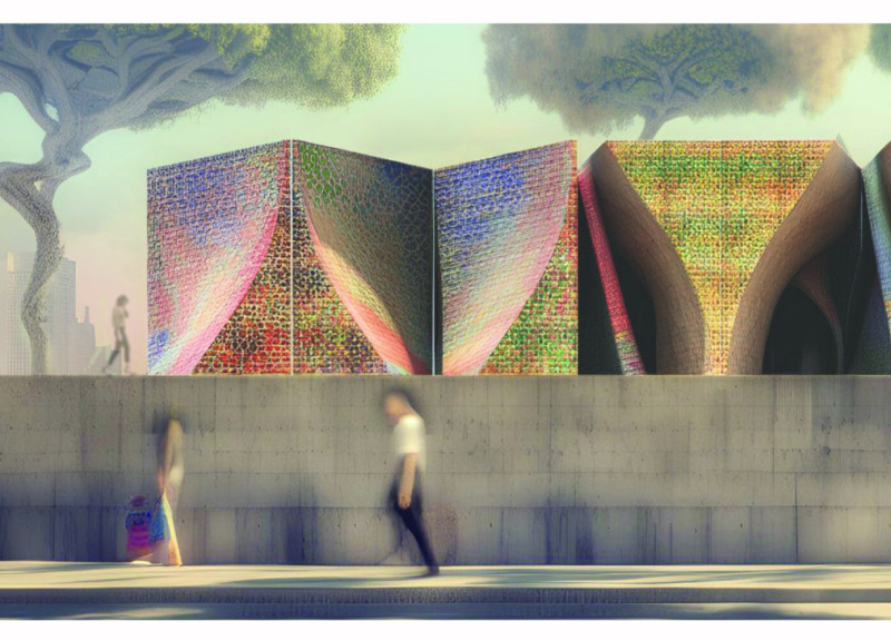 Charred Wooden Shingles and Green Roofs in a Multifunctional Community Space  
