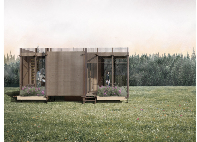 Hempcrete Insulated Dwelling With Integrated Beehives and Urban Greenery