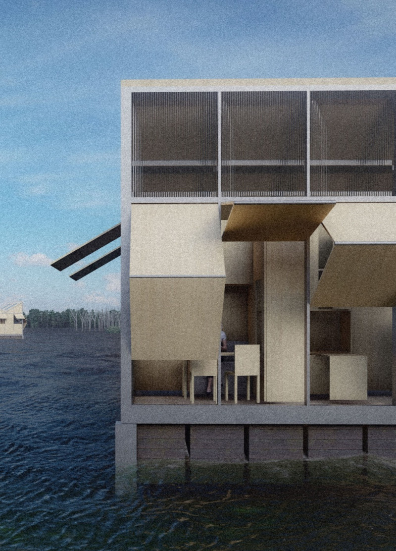 Floating Structure With Cross-Laminated Timber Panels and Water Harvesting Features