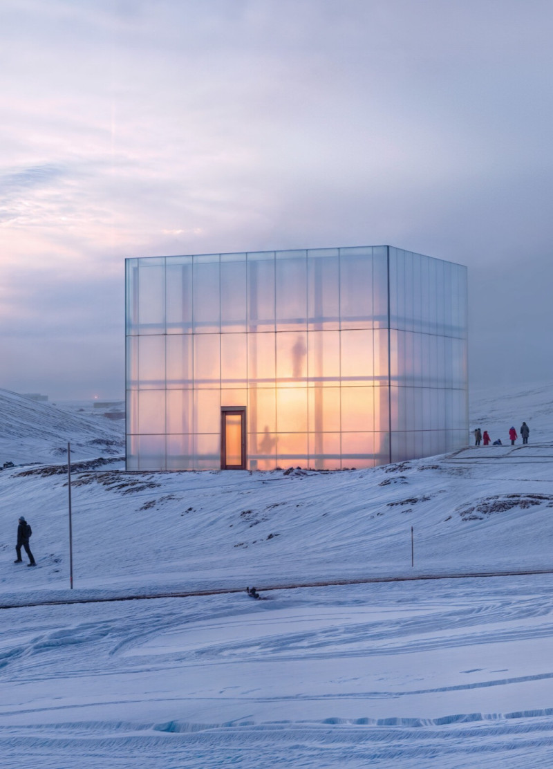 Double-Skin Cubic Structure Featuring Translucent Polycarbonate and Local Timber in Volcanic Landscape