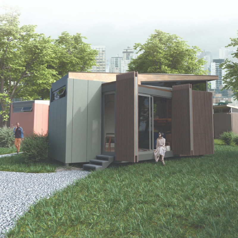 Charred Wooden Shingles and Green Roofs Enhance Sustainable Community Living