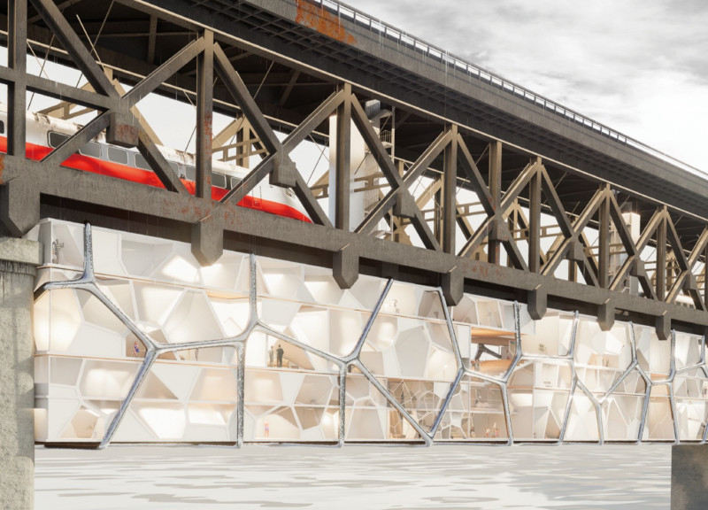 Cellular Living Units Enhanced by Transparent Polycarbonate and Steel Framework Under Urban Infrastructure
