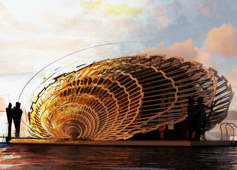 Living Wall and Green Roof Integration with Charred Wood Construction in Urban Community Hub  