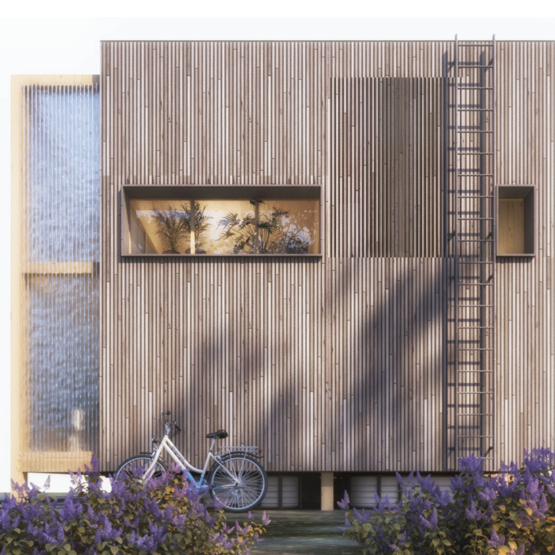 Charred Wooden Shingles and Glass Façades Define a Community-Centric Space Emphasizing Natural Ventilation  