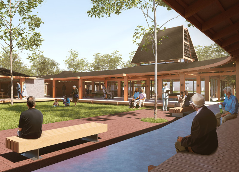 Charred Wooden Shingles and Cross-Laminated Panels Shape Community Engagement Space