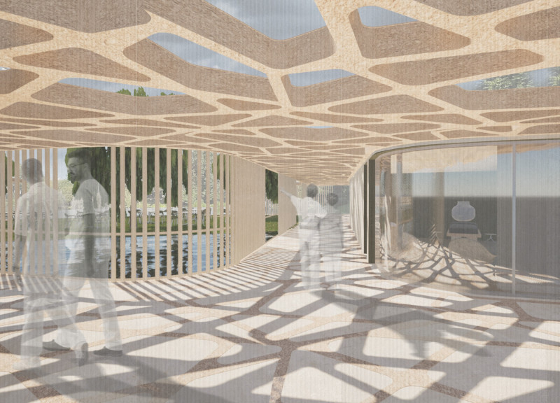 Charred Wooden Shingles Enveloping Flexible Community Spaces with Reclaimed Timber Elements