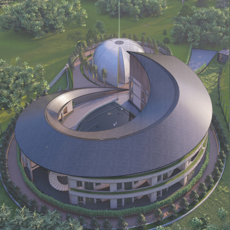 Natural Light and Curved Walls Enhance Serenity in Sustainable Slate and Stone Retreat  