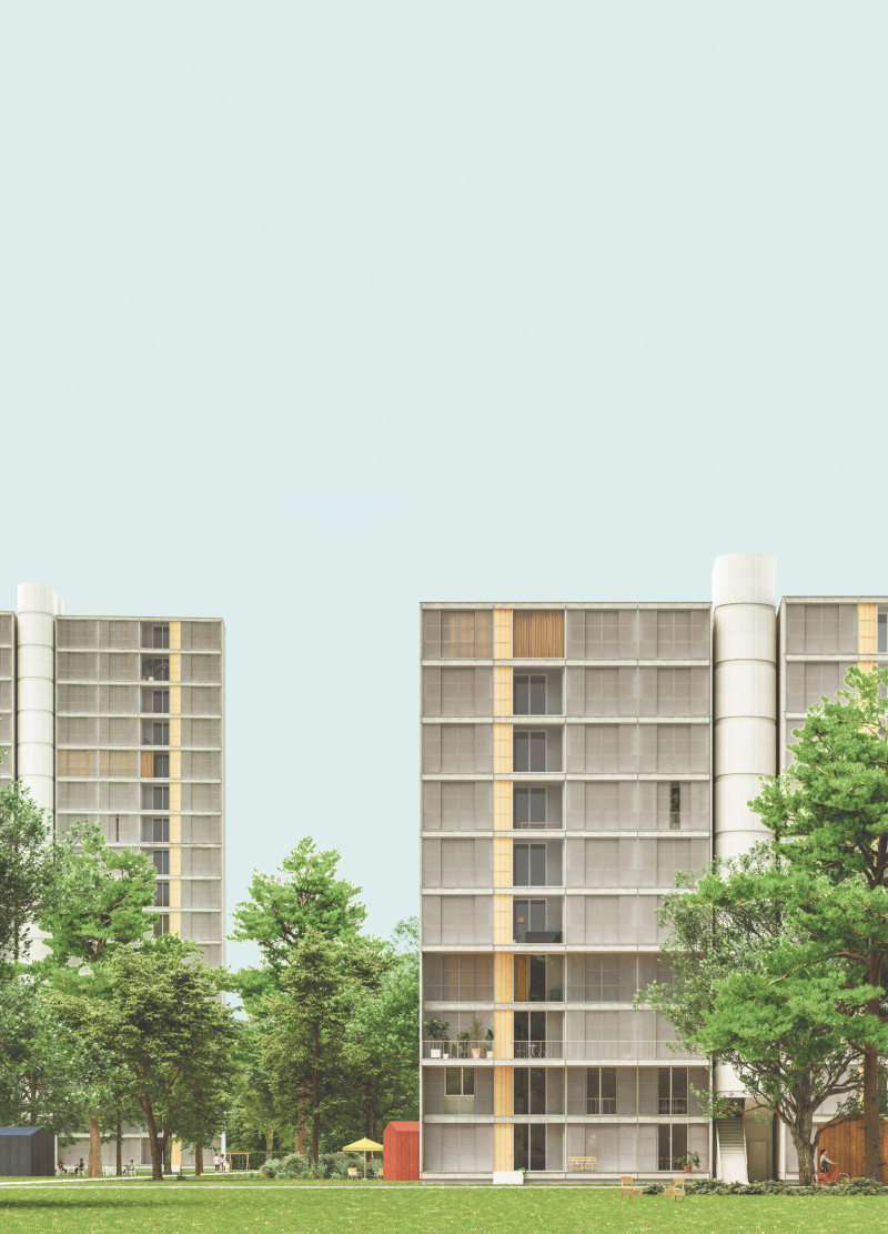 Charred Wooden Shingles and Cross-Laminated Timber Panels in Community-Centric Modular Housing  