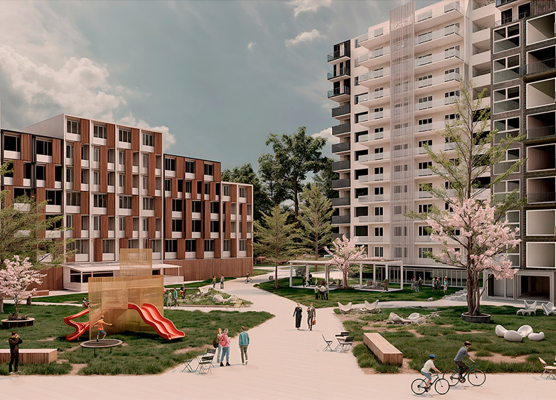 Biophilic Community Hub Featuring Cross-Laminated Timber Panels and Charred Wood Facade  