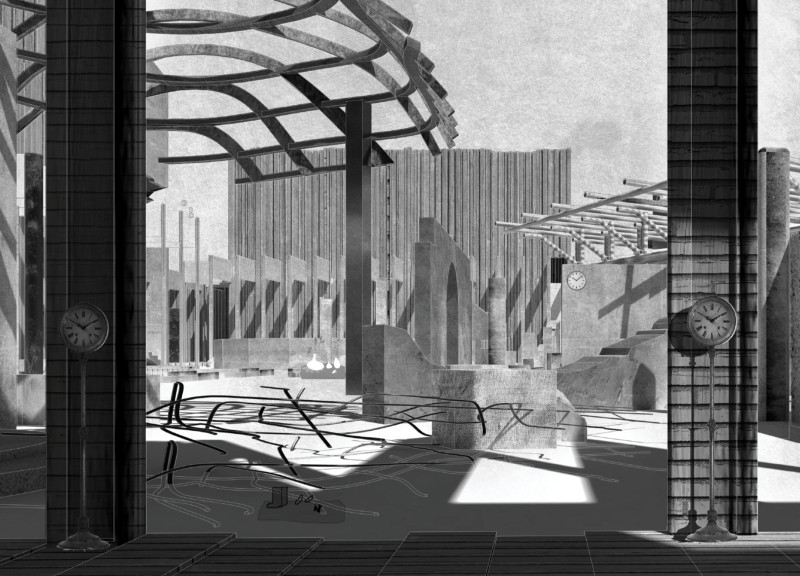 Charred Wooden Shingles and Expansive Atrium in a Flexible Community Space  