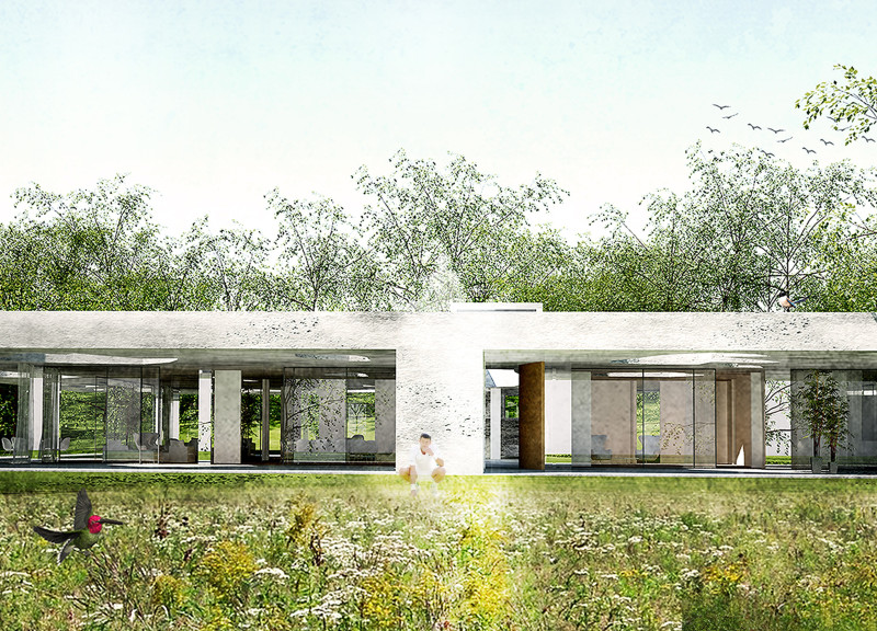 Biophilic Design Integrating Glass Walls and Concrete Finishes with a Tennis-Inspired Layout  