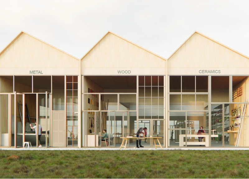 Charred Wooden Shingles and Cross-Laminated Timber Panels Defining Multifunctional Spaces in Urban Design