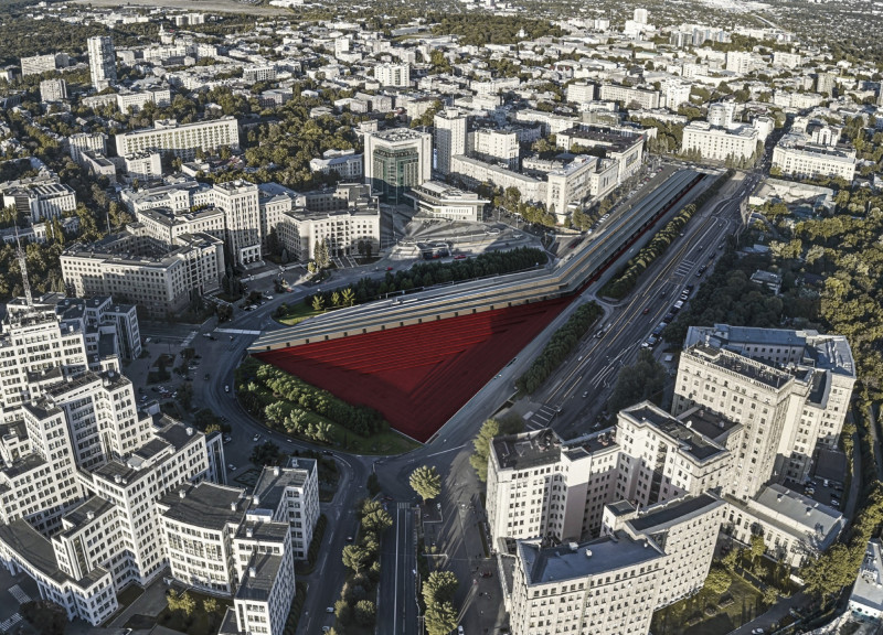 Charred Wood Shingles and Glass Facades in a Triangular Community Hub  