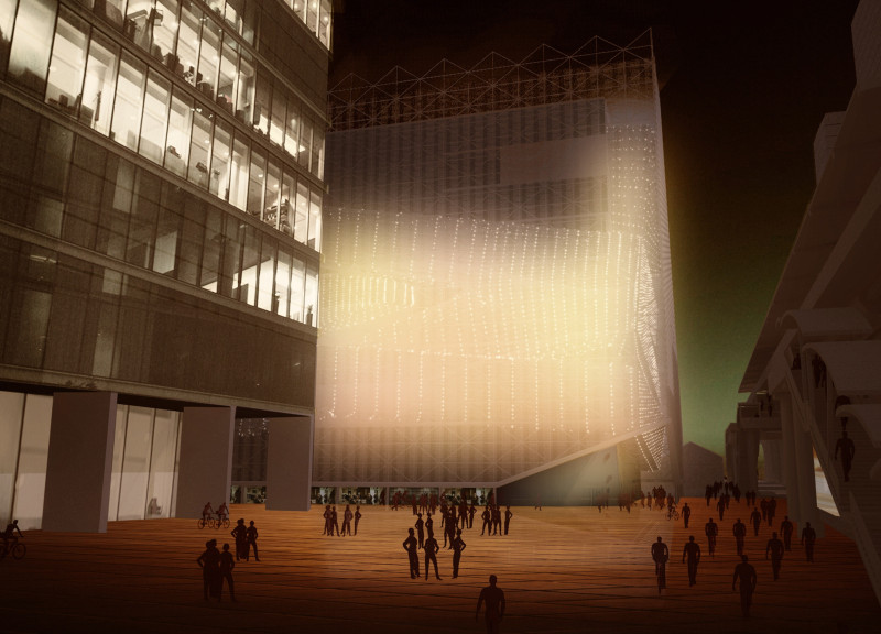 Fabric-Inspired Mesh Facade and Elevated Entrance Creating A Hub for Community Engagement