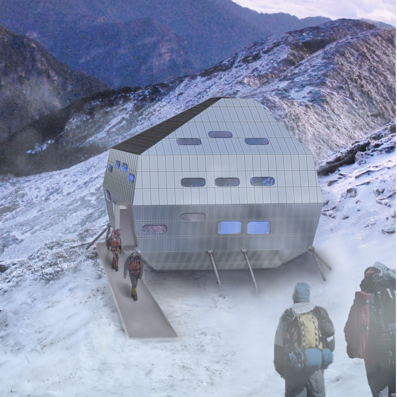 Hexagonal Refuge Built with Aluminium Cladding and Insulated Panels in the Himalayas
