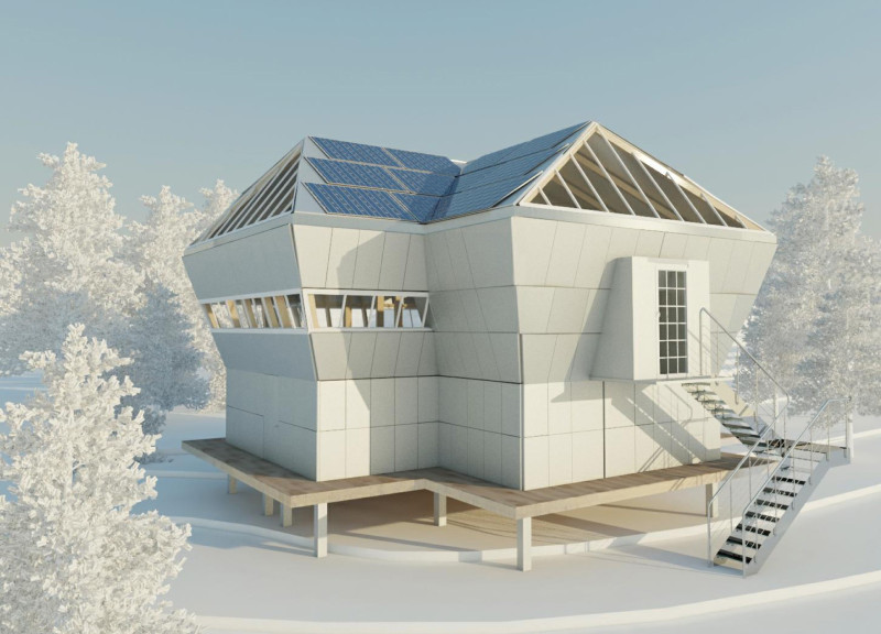 Pyramidal Roof Crafted from Timber Panels and Aluminum Cladding in a Sustainable Mountain Hut  