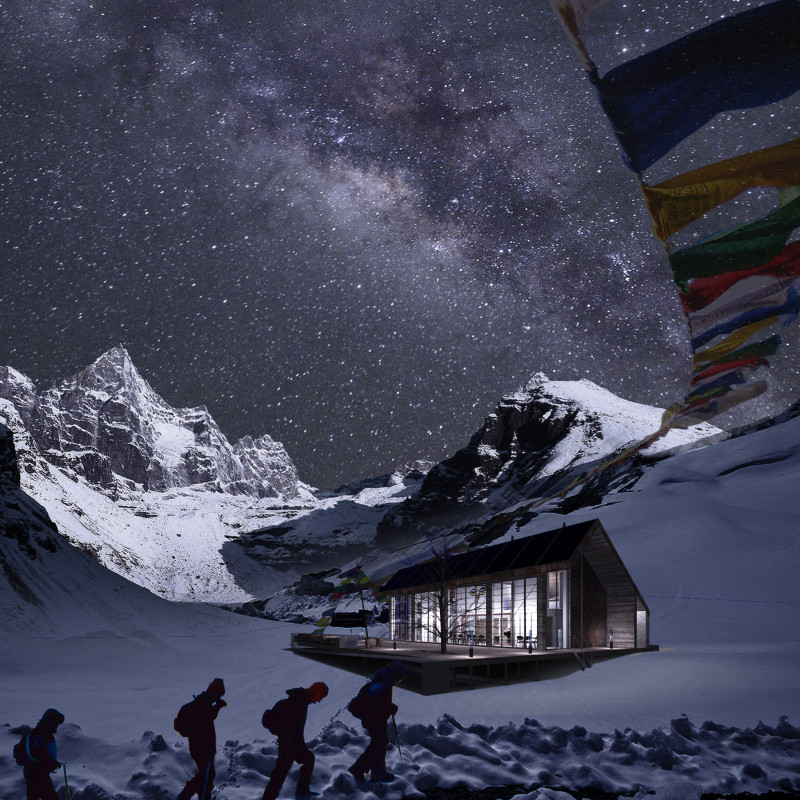 Charred Wooden Shingles and Stone Gabions Forming a High-Altitude Refuge in the Himalayas  