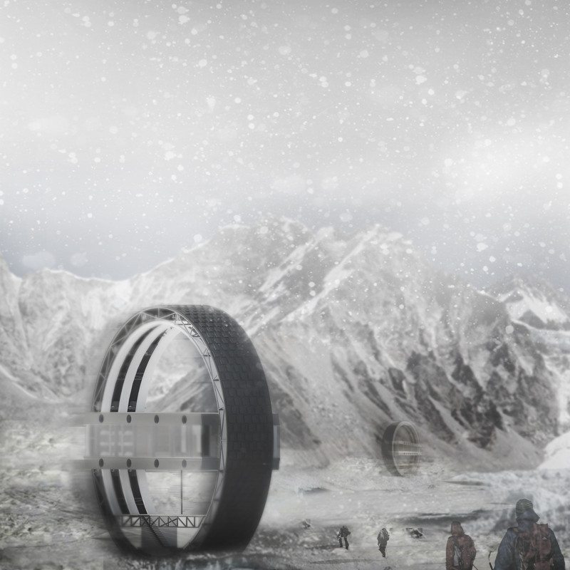 Rolling Shelter with Wind Turbines and Lightweight Composites in the Himalayas  