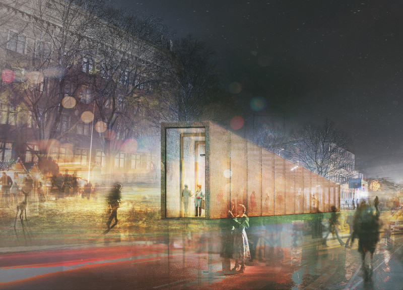 Linen-Covered Memorial Emphasizing Community Connection Through Sustainable Timber Construction