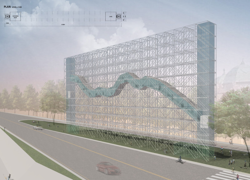 Iron Framework and Glass Transparency Shaping a Space for Reflection and Unity  