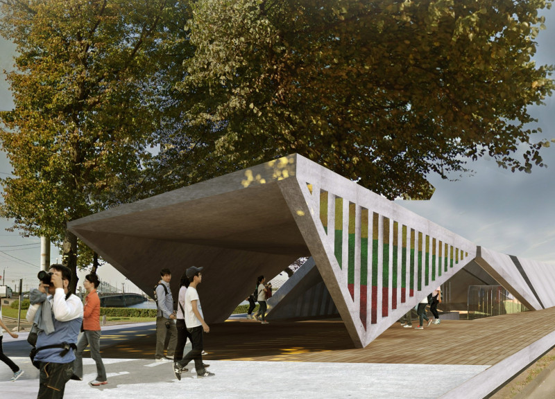 Symbolic Footprints Crafted in Reinforced Concrete and Glass Commemorate Historical Unity