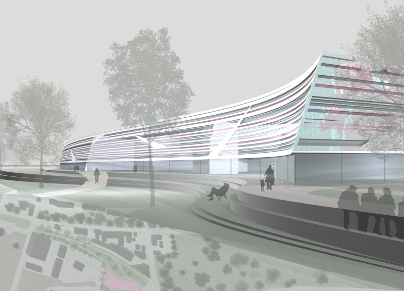 LED-Enhanced Facade With Curved Glass and Sustainable Materials for a Modern Cultural Center  