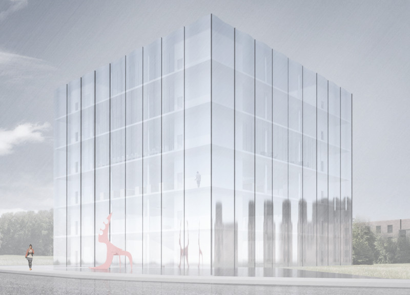 Reflective Glass Facade and Flexible Spaces in a Community-Centric Internet Museum